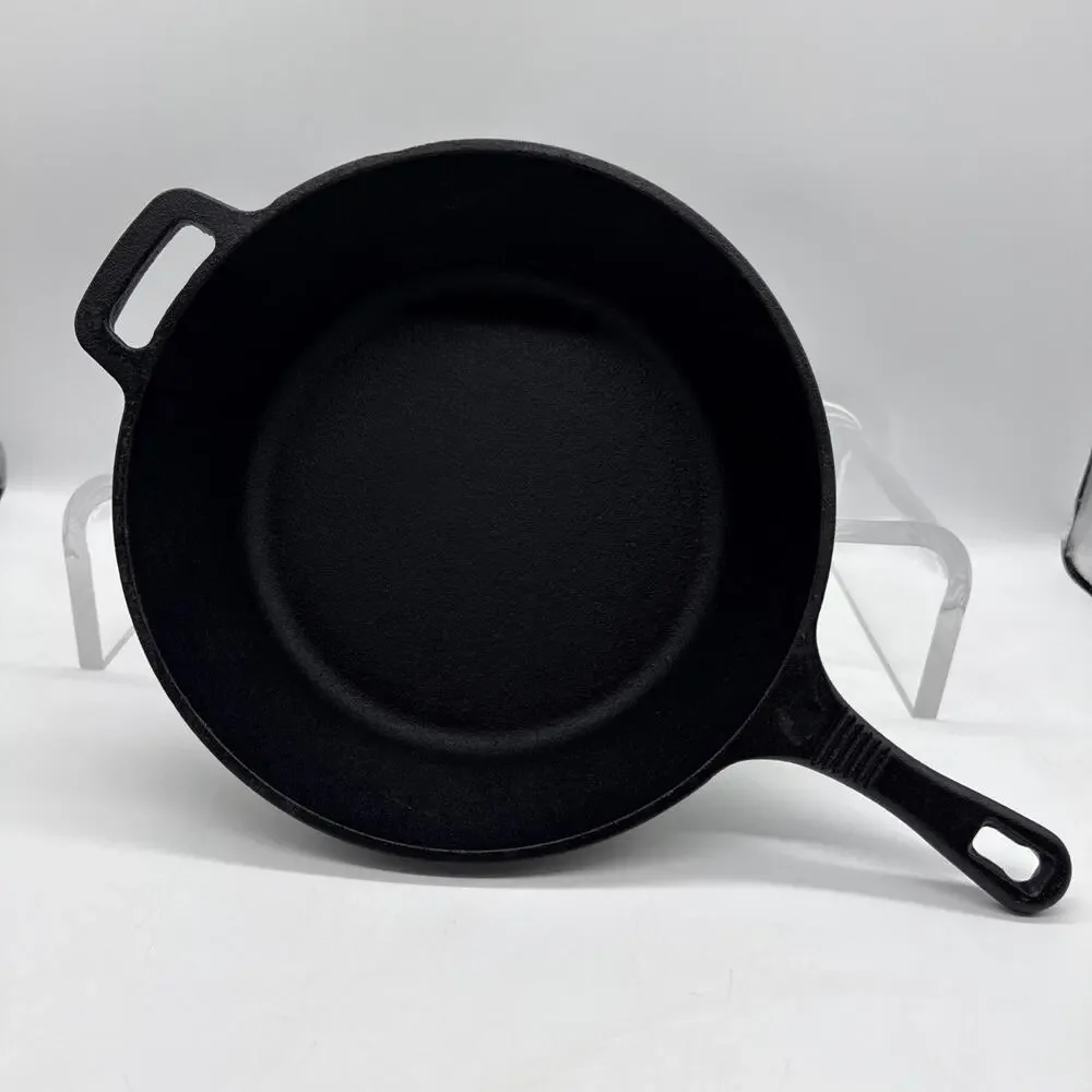 Bruntmor 10” Black Cast Iron 3.25” Deep Round Fry Pan 2 Handles, Silicone Cover